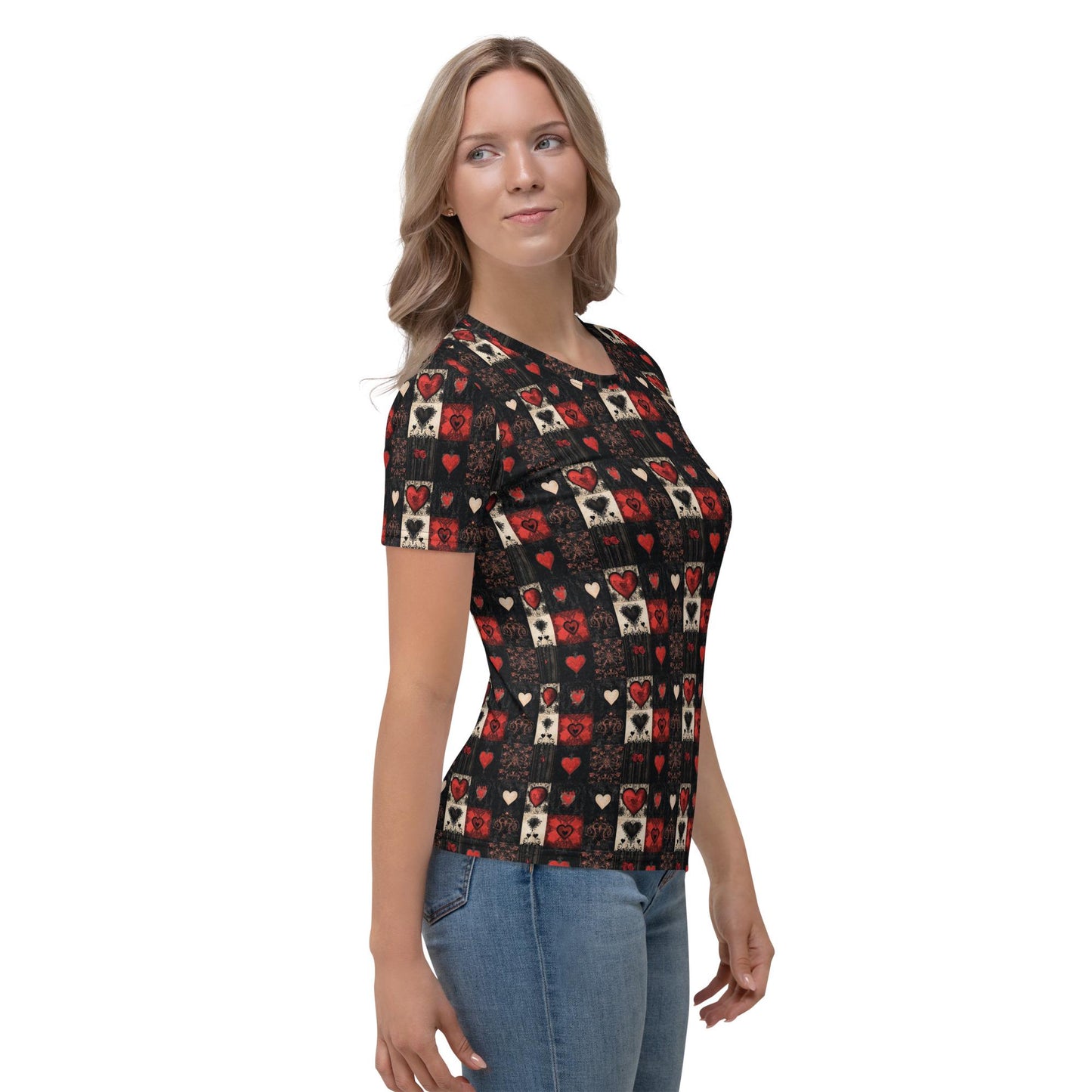 Women's Gothic Valentines All-Over Print Tee – Bold & Edgy Valentine's Day Shirt for Trendsetters"