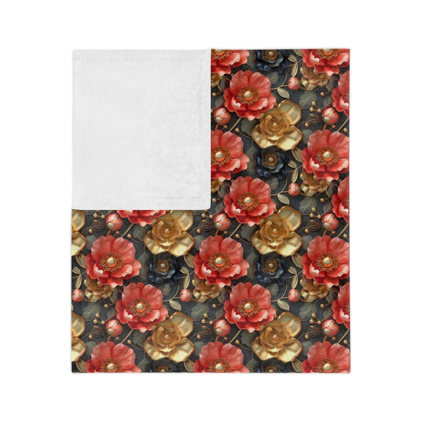 Vintage Floral Velveteen Microfiber Blanket | Cozy Home Decor, Gift for Her, Wedding Present, Floral Throw, Soft Blanket
