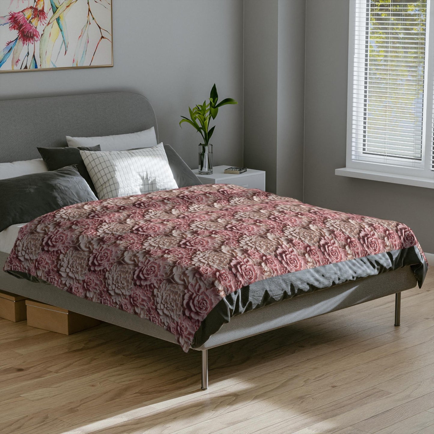 Floral Embossed Velveteen Microfiber Blanket, Cozy Throw, Soft Bed Cover, Home Decor, Gift for Her, Wedding, Birthday