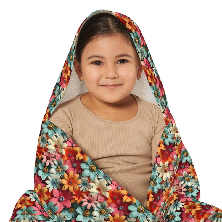 Colorful Floral Youth Hooded Towel - Fun and Cozy for Kids, Pool Days, Beach Trips, Summer Fun, Birthday Gifts, Bath Time The Aurora Touch