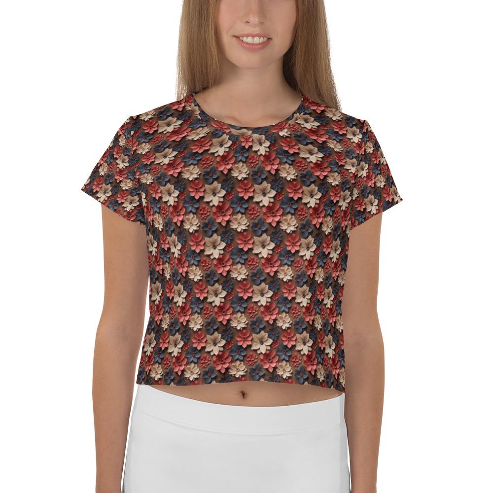Women's Floral All Over Print Crop Tee | Trendy Summer Shirt | Vibrant Floral Pattern | Perfect Casual Top | Stylish & Comfortable Fashion