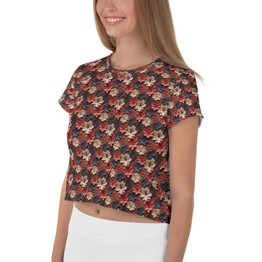 Women's Floral All Over Print Crop Tee | Trendy Summer Shirt | Vibrant Floral Pattern | Perfect Casual Top | Stylish & Comfortable Fashion