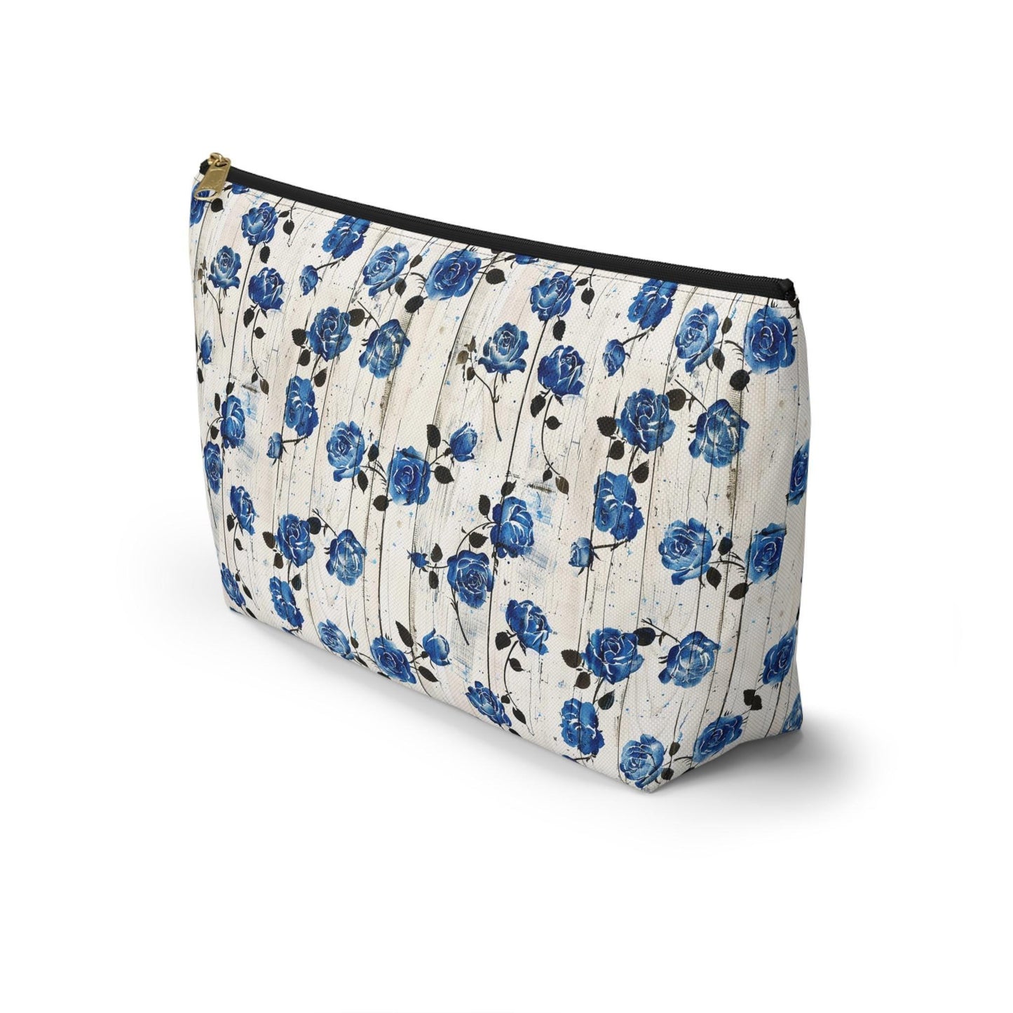 Floral Accessory Pouch, Blue Rose Pattern Design Cosmetic Travel Bag