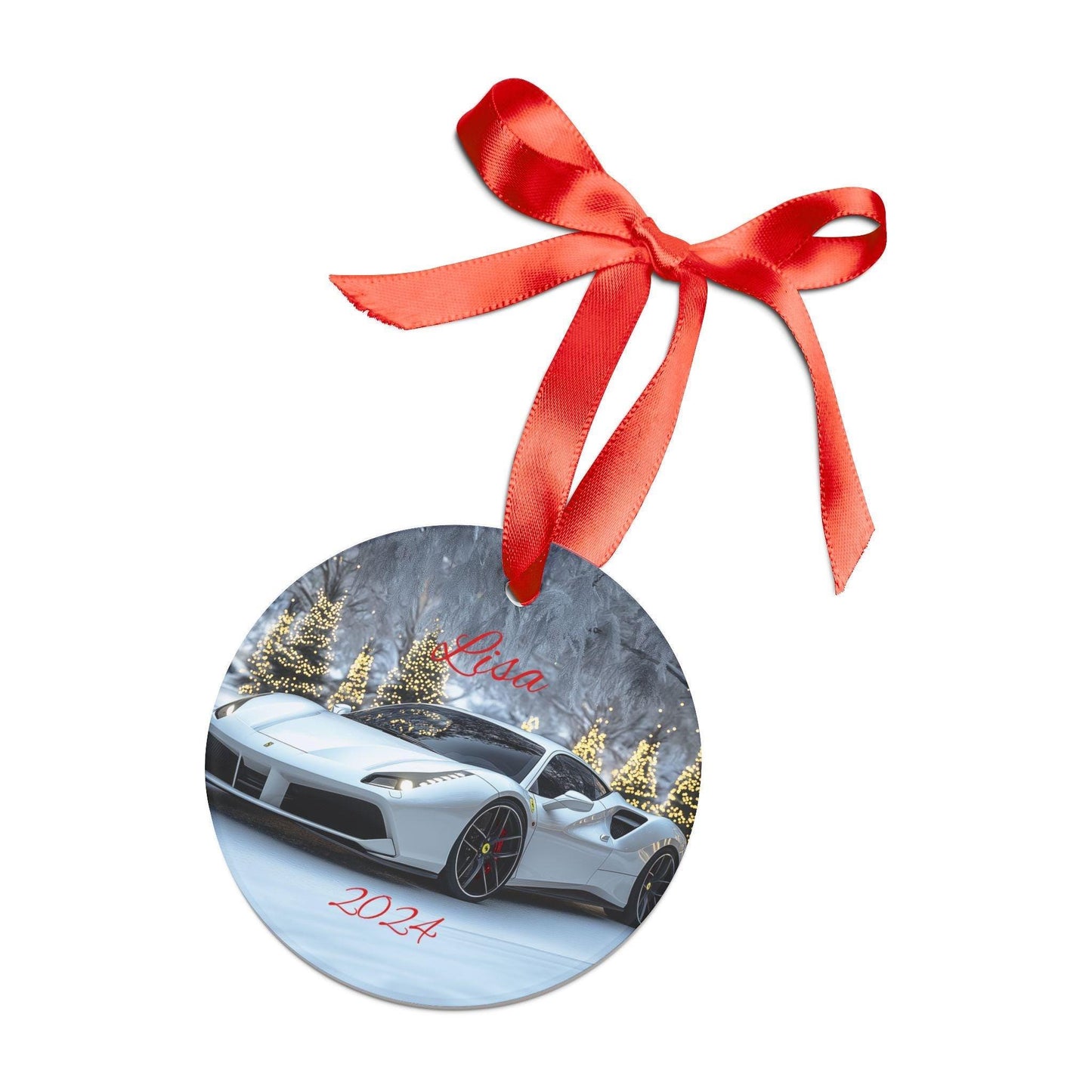 Personalized Holiday Acrylic Ornament, Custom Car Ornament, Christmas Decor, Unique Gift for Car Lovers, 2024 Decor, White Ferrari