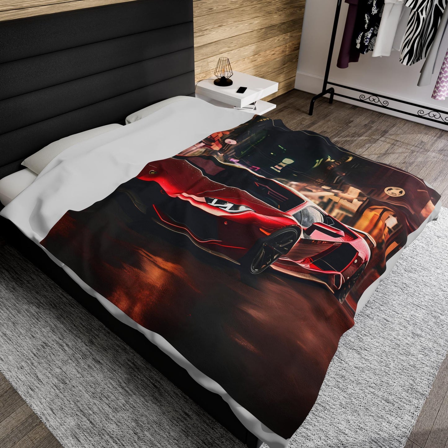 Velveteen Plush Blanket, Red Lamborghini soft fleece bed couch covering stylish modern exotic fast car room Teen dorm design decor