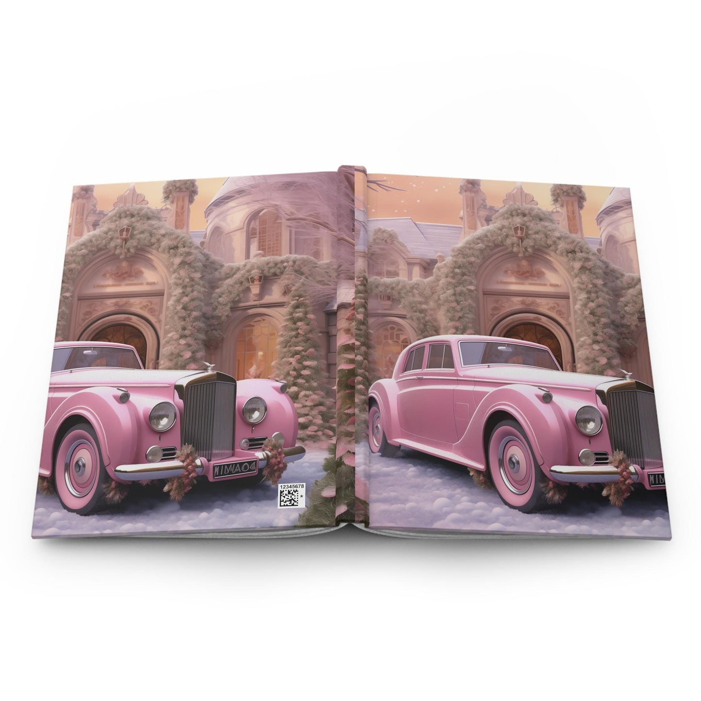 Pink Vintage Christmas Hardcover Journal Matte - Fancy Notebook, Office Business Planner, Daily Diary, Pink Rolls Royce Stationery