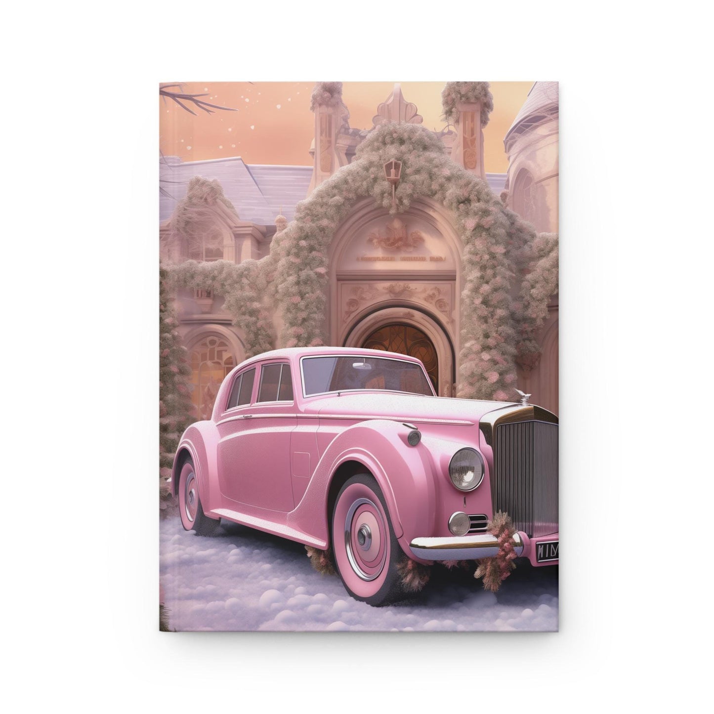Pink Vintage Christmas Hardcover Journal Matte - Fancy Notebook, Office Business Planner, Daily Diary, Pink Rolls Royce Stationery