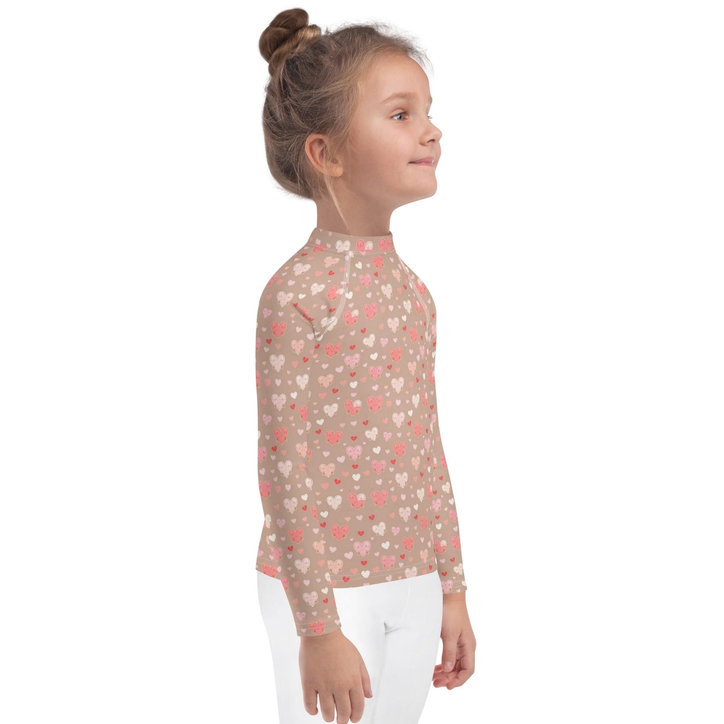 Valentine’s Heart Design Rash Guard for Girls – Stylish & Comfy Swimwear – Perfect for Valentine's Day Beach Fun Sun Protection