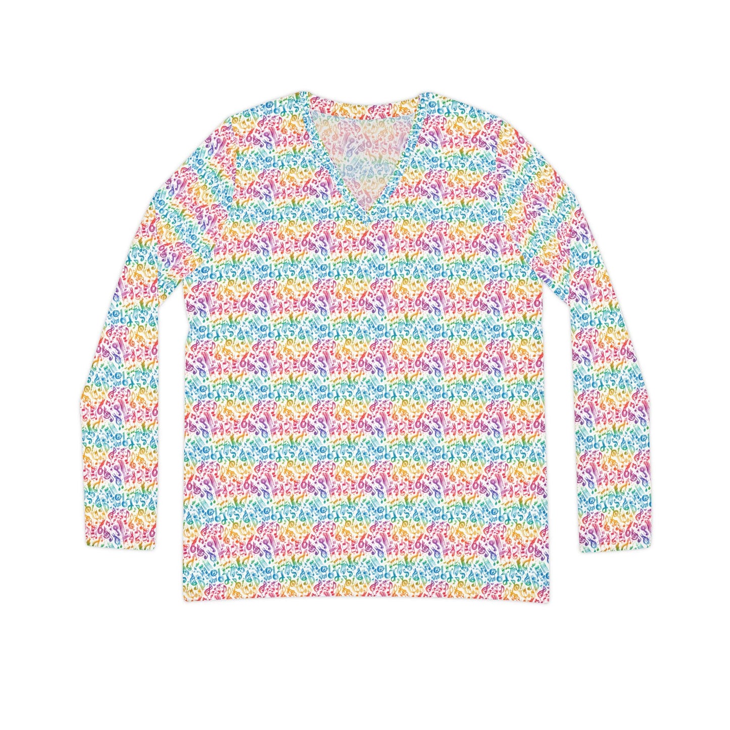 Colorful Women's Long Sleeve V-Neck Shirt, Fun Casual Top, Spring Fashion, Gift for Her, Vibrant Layering Piece