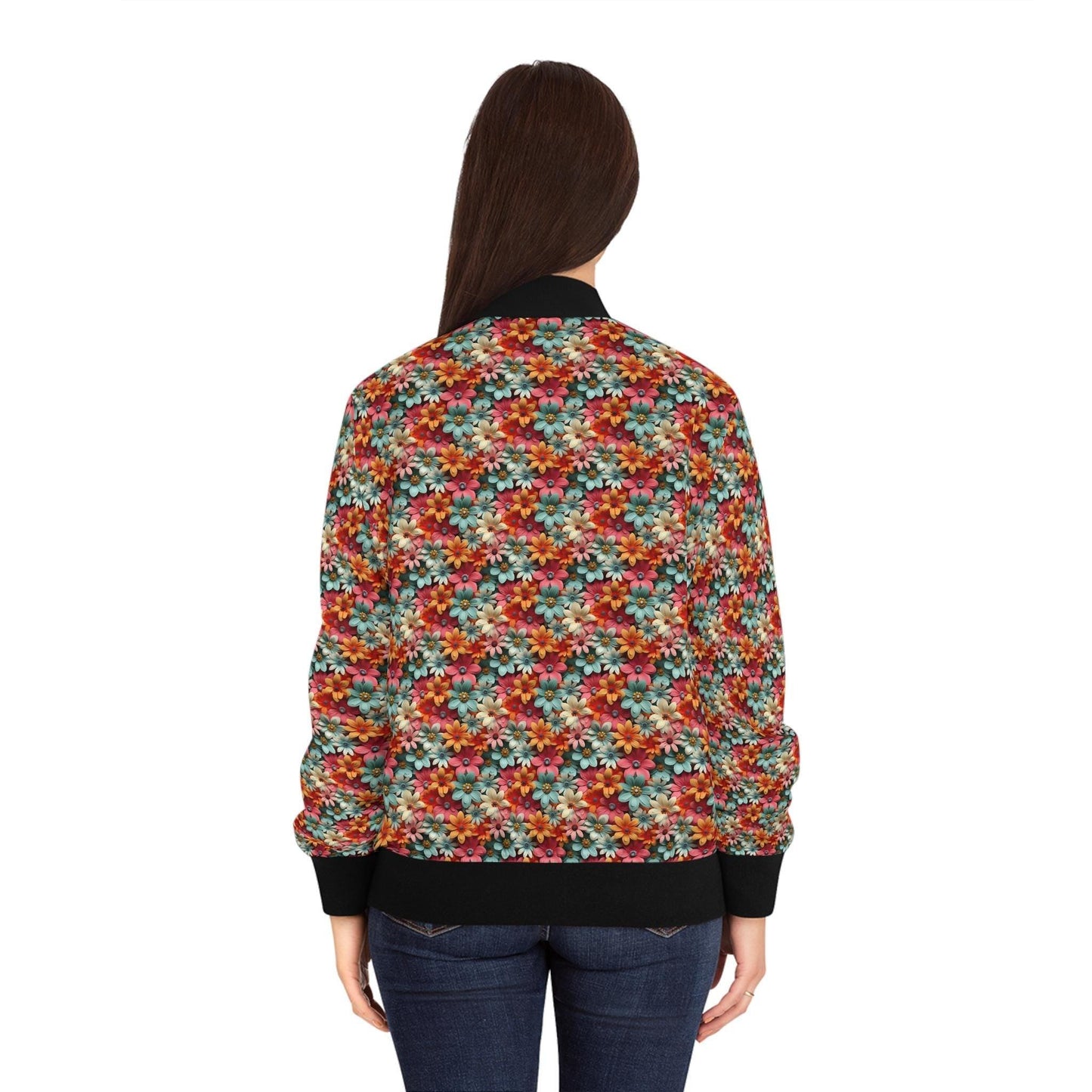 Floral Koi Women's Bomber Jacket, Bohemian Fashion, Spring Style, Casual Outerwear, Unique Gift for Her, Trendy Jacket