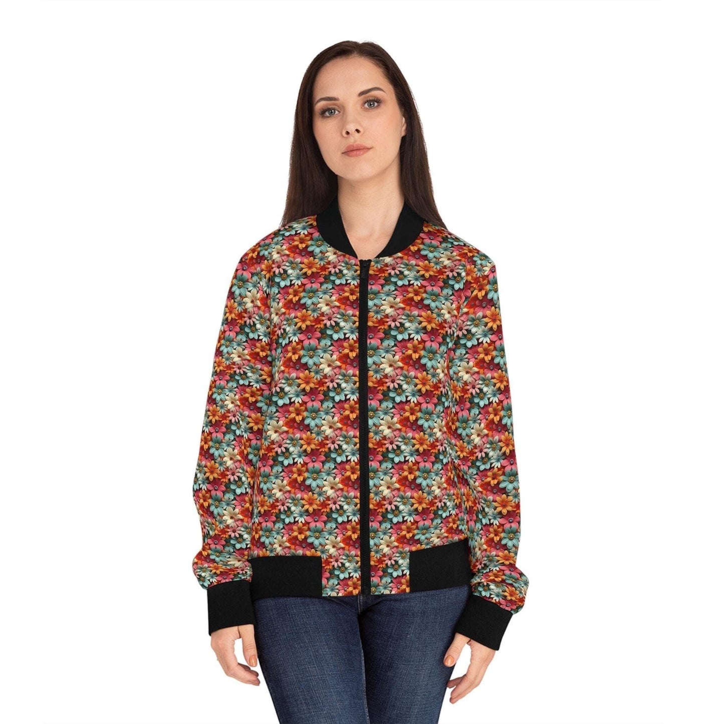 Floral Koi Women's Bomber Jacket, Bohemian Fashion, Spring Style, Casual Outerwear, Unique Gift for Her, Trendy Jacket