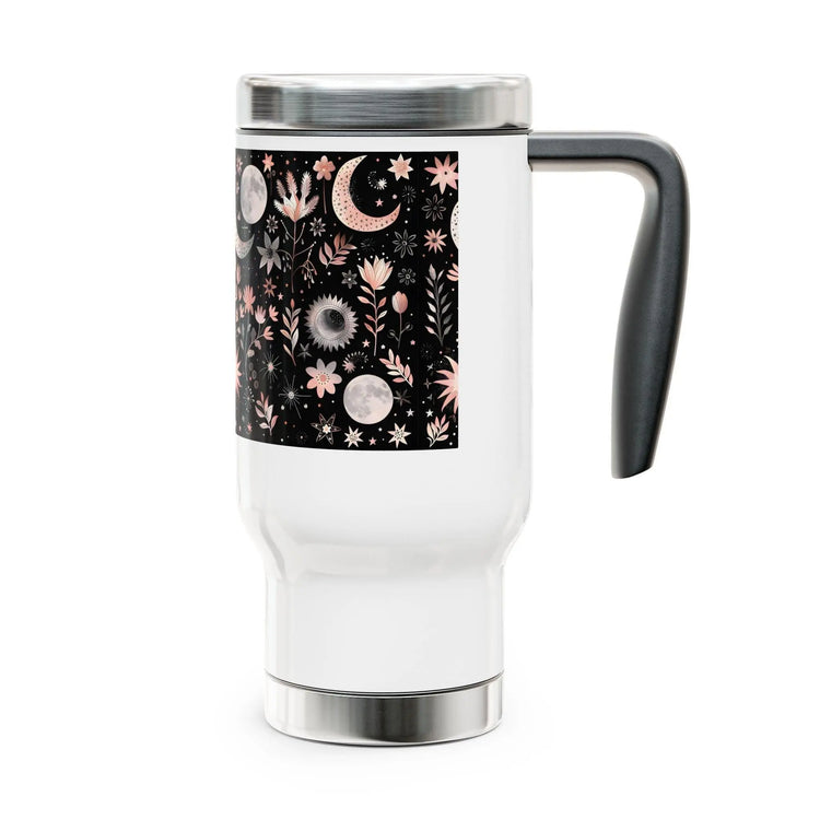 Celestial Floral Travel Mug, Beautiful Insulated Coffee Cup with Handle, Perfect for Gifts, Camping, Road Trips and Daily Use, 14oz The Aurora Touch