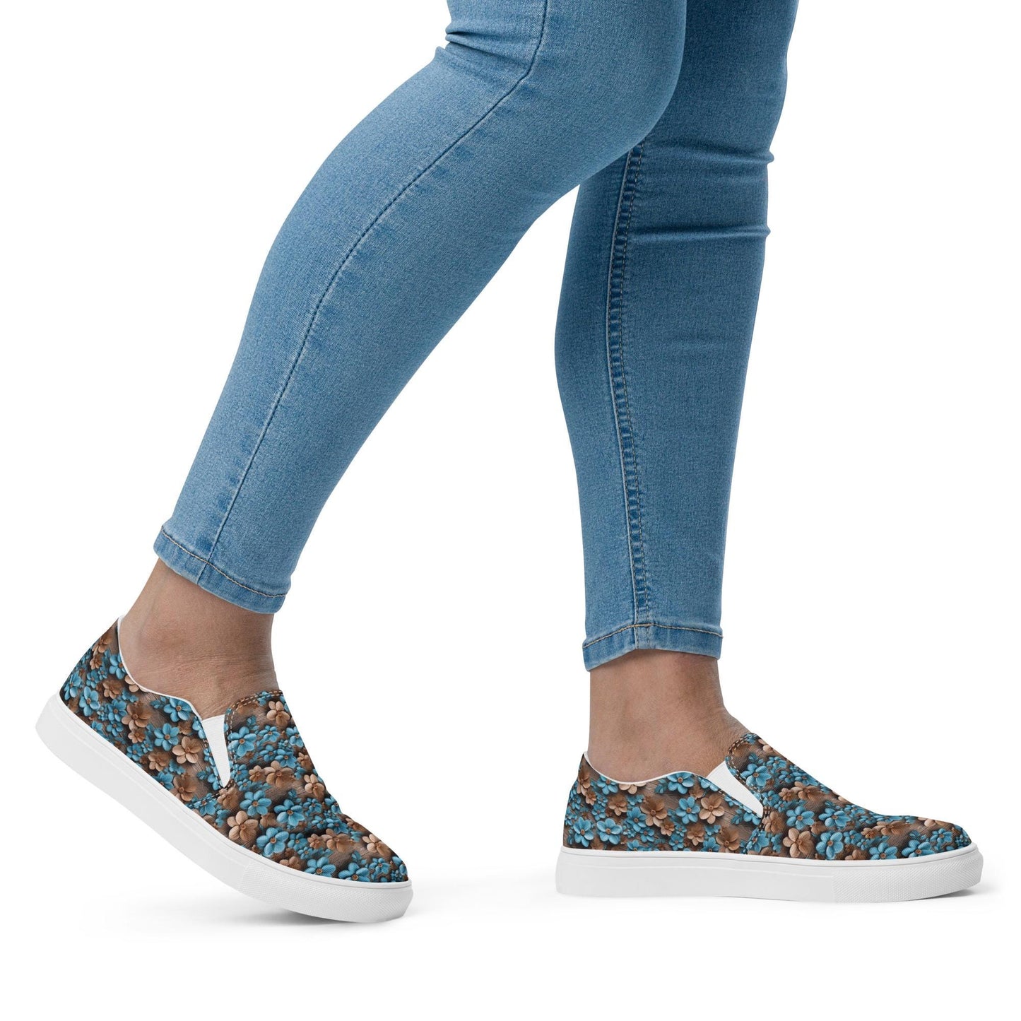 Pretty Women’s All-Over Print 3D Floral Slip-On Canvas Shoes – Stylish, Comfortable & Versatile Sneakers for Everyday Wear