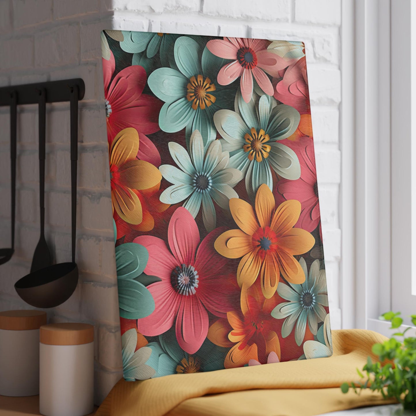 Floral Glass Cutting Board, Vibrant Kitchen Decor, Floral Gift, Home Cooking Essential, Unique Kitchen Gift, Mother's Day Gift
