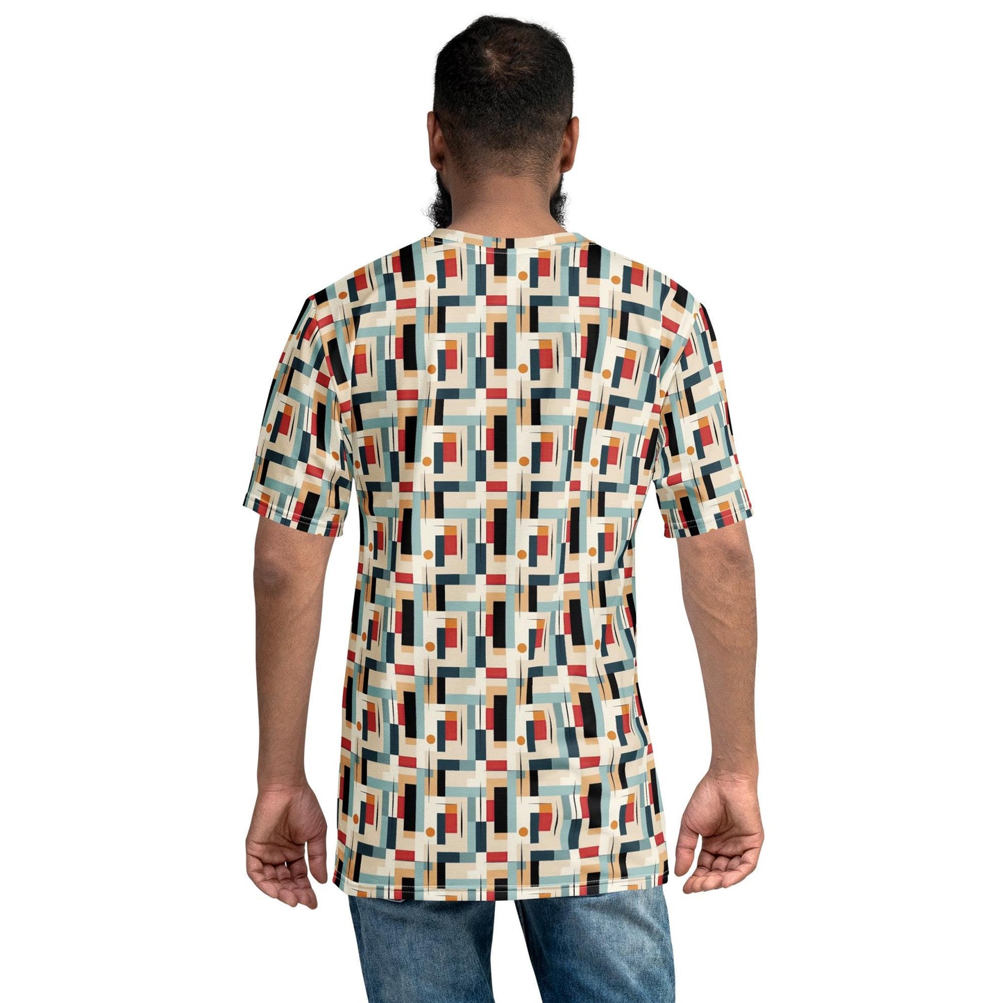 Modern Men's Geometric 90's Style T-shirt - All Over Pattern, Retro Graphic Design, Trendy Streetwear, Bold & Detailed Tee