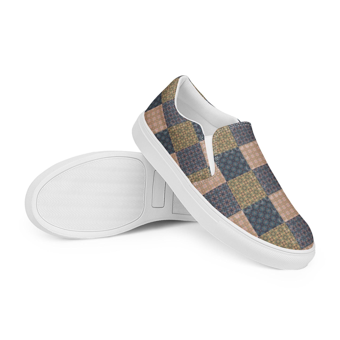 Men's Geo Checkered Slip-On Canvas Shoes | Trendy Comfortable Fashion Footwear | Stylish Everyday Shoes for Casual & Streetwear Outfits