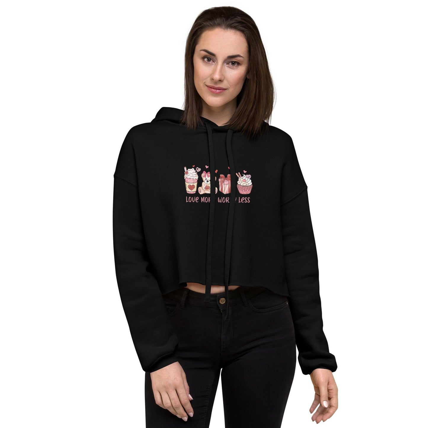 Women's Valentine's Day Crop Hoodie - Cute & Cozy Love Graphic, Heart Design, Trendy Gift for Her, Soft Casual Sweatshirt Crop Hoodie