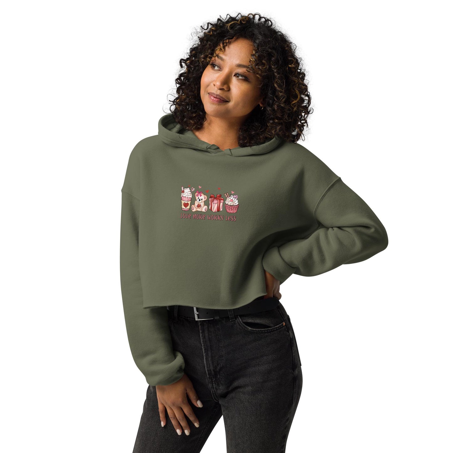 Women's Valentine's Day Crop Hoodie - Cute & Cozy Love Graphic, Heart Design, Trendy Gift for Her, Soft Casual Sweatshirt Crop Hoodie