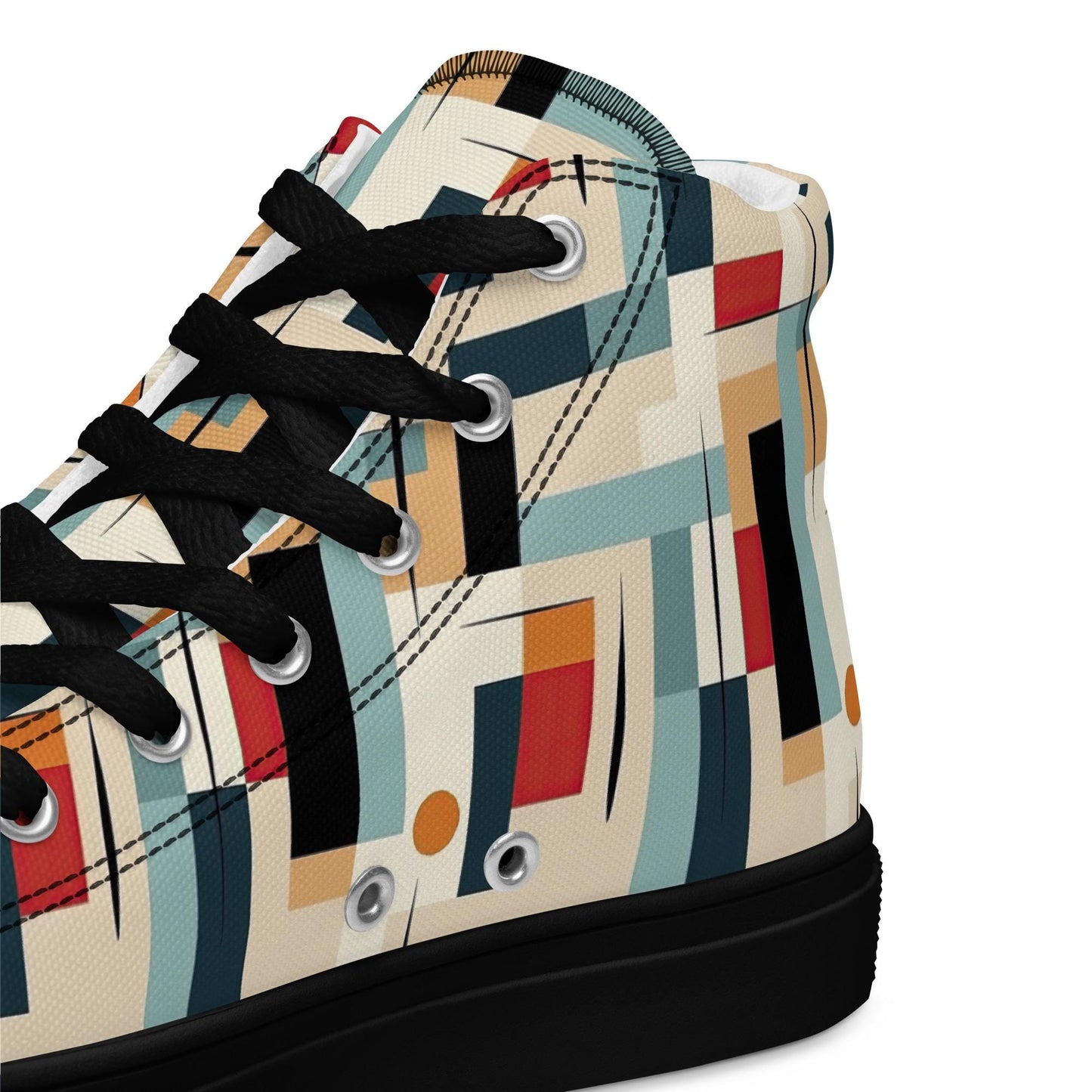 Men’s Vibrant Geometrical AOP High Top Shoes - Bold All-Over Print, Trendy Streetwear Sneakers, Unique Fashion Footwear