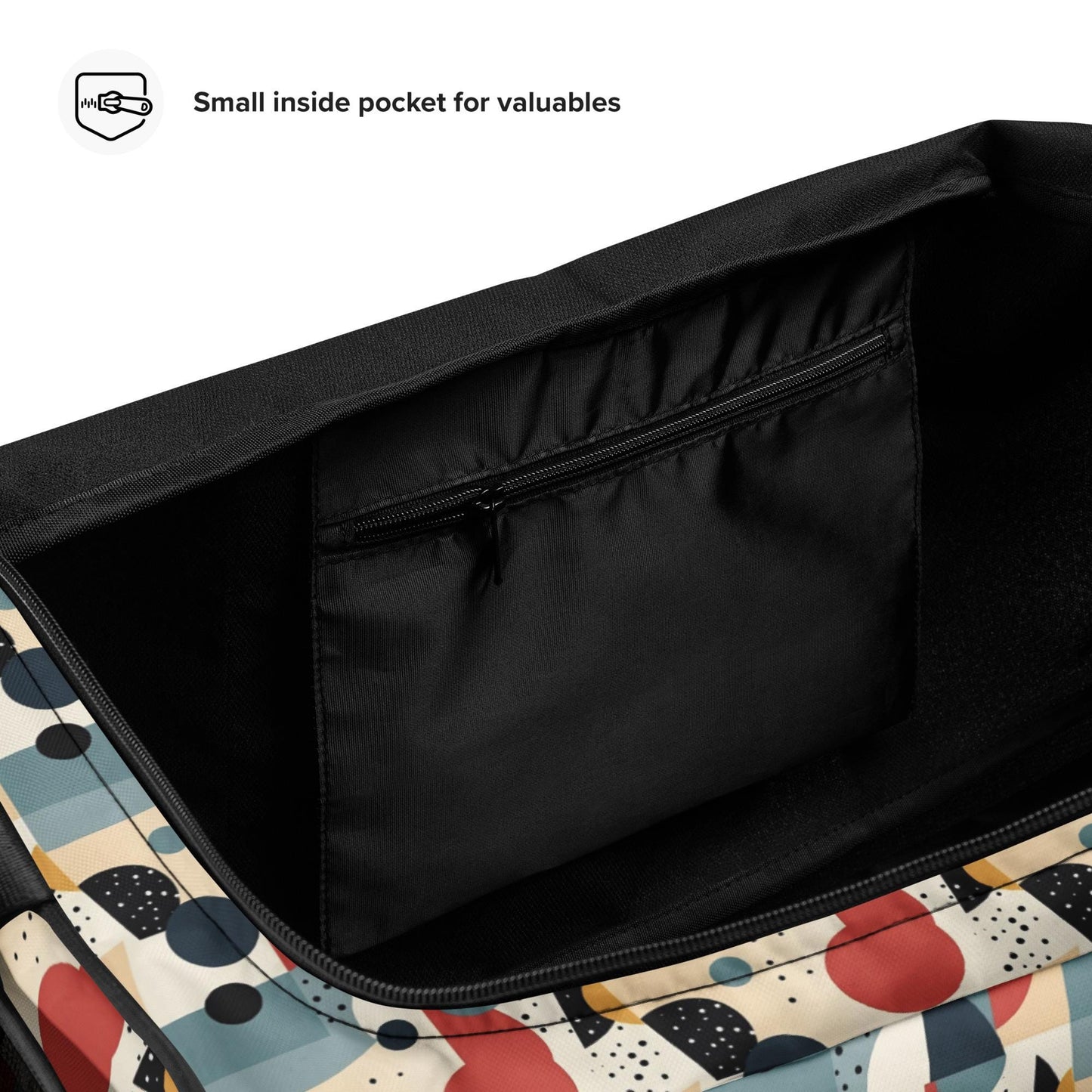 Geometric 90's Style Unisex Duffle Bag | Retro Gym, Travel Vacation Tote | Stylish, Spacious Durable Weekender Bag for Men & Women