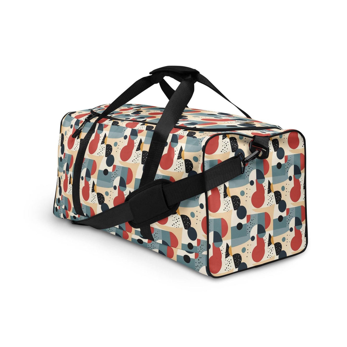 Geometric 90's Style Unisex Duffle Bag | Retro Gym, Travel Vacation Tote | Stylish, Spacious Durable Weekender Bag for Men & Women