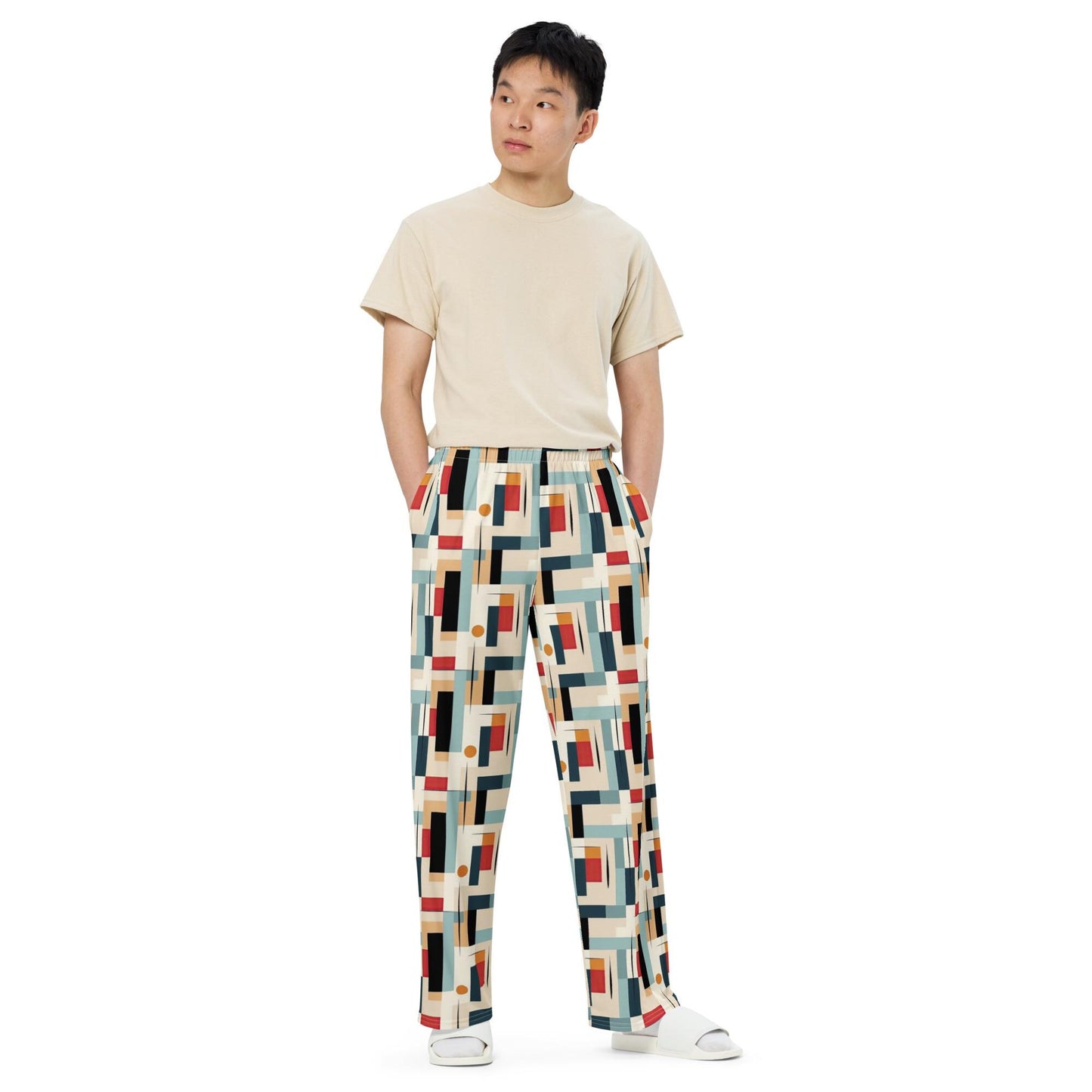 Geometric 90's Style Men's Wide Lounge Sweatpants | Retro Sweatpants for Men | Comfortable & Stylish Casual Lounge Wear | Vintage Pants