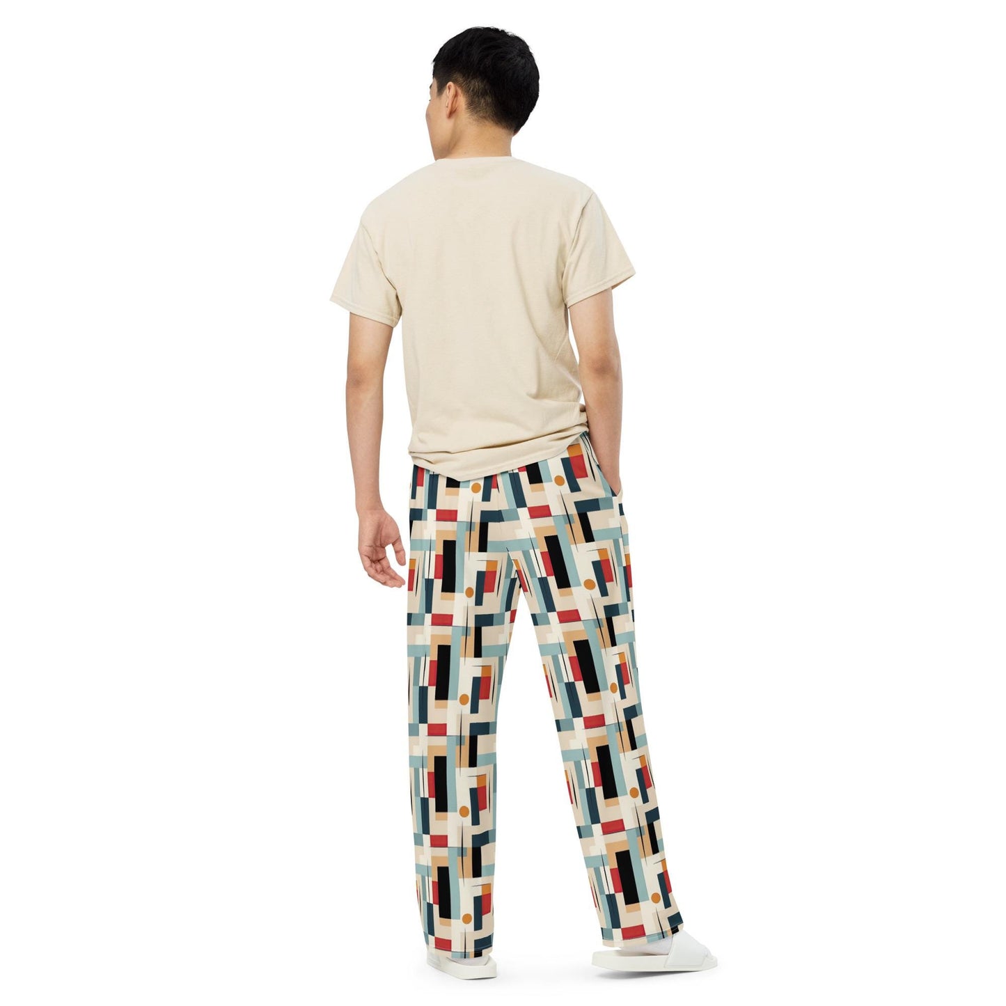 Geometric 90's Style Men's Wide Lounge Sweatpants | Retro Sweatpants for Men | Comfortable & Stylish Casual Lounge Wear | Vintage Pants