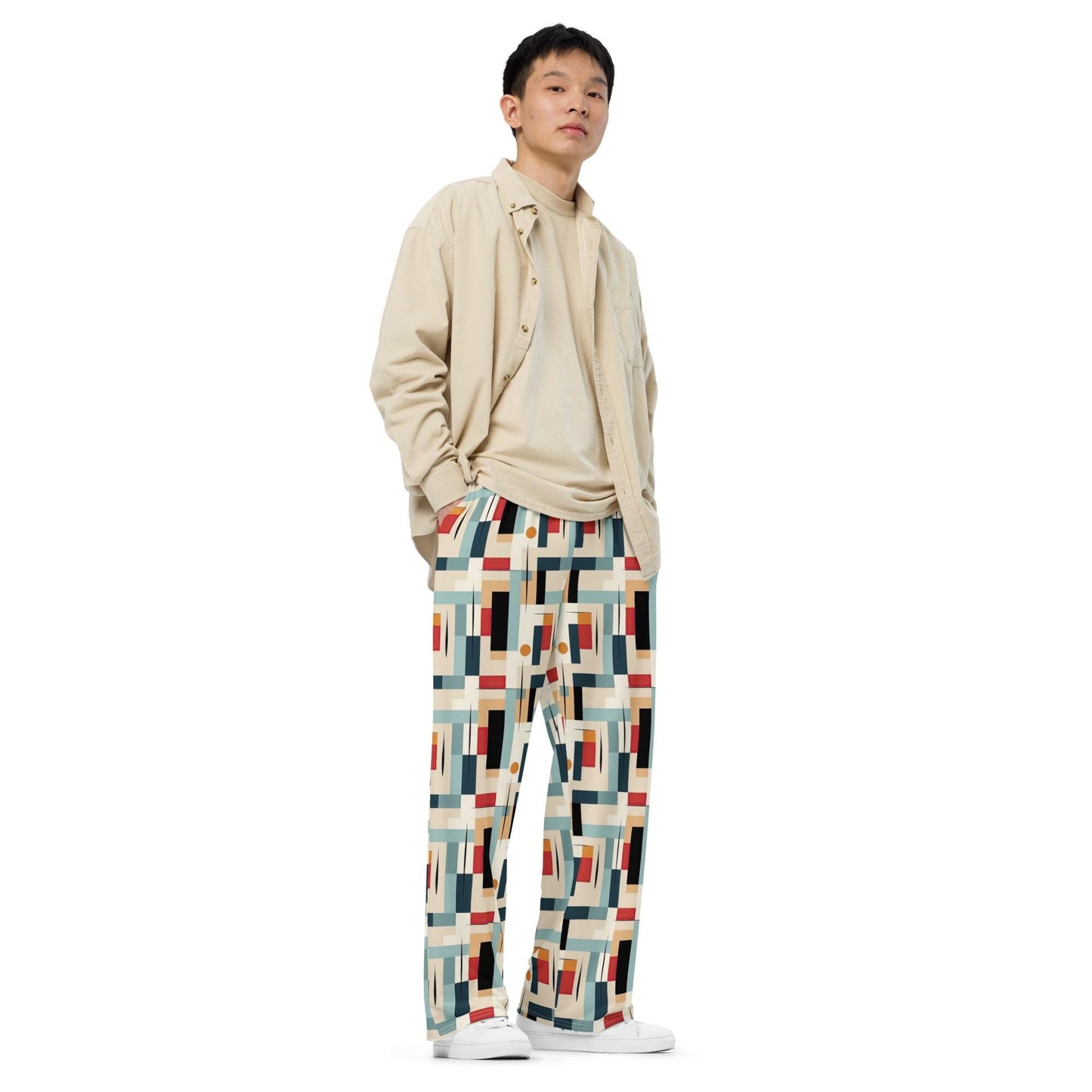 Geometric 90's Style Men's Wide Lounge Sweatpants | Retro Sweatpants for Men | Comfortable & Stylish Casual Lounge Wear | Vintage Pants