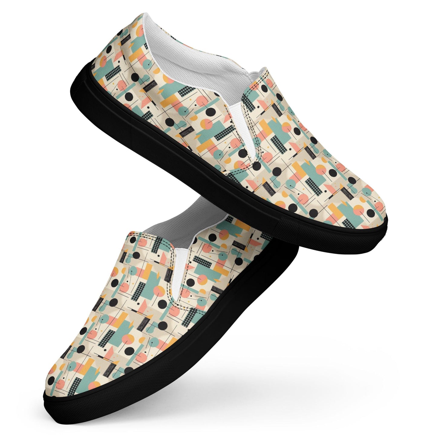 Geometric 90's Style Women’s Slip-On Canvas Shoes | Retro Pattern Flats | Comfortable & Trendy Casual Shoes | Summer Slip-Ons for Women
