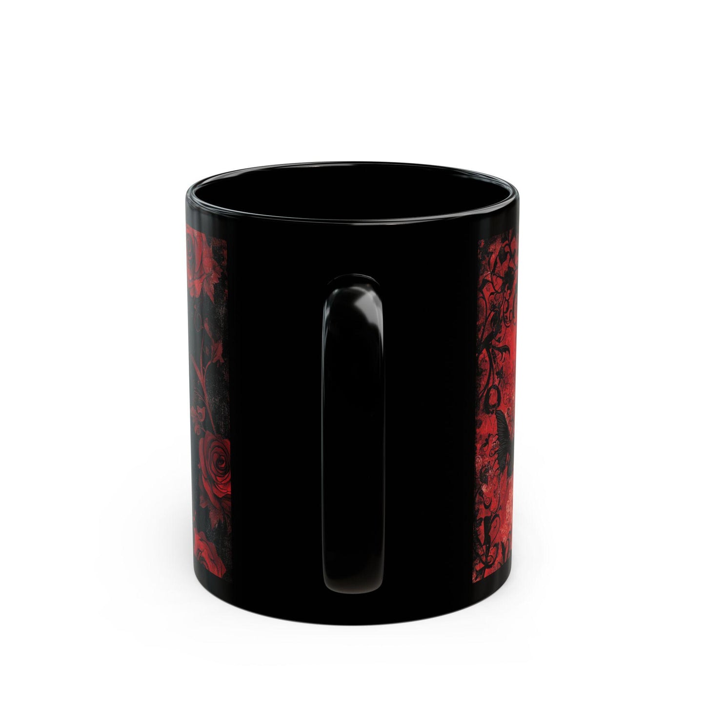 Gothic Romance Mug | Black Mug with Floral Design | Perfect Gift, Home Decor, Coffee Lover's Essential, Halloween Decoration, Unique Art