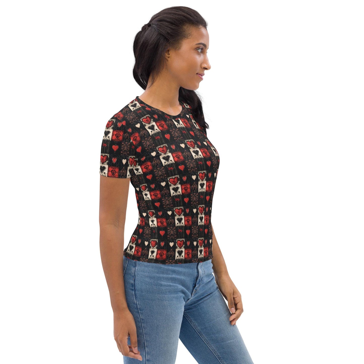 Women's Gothic Valentines All-Over Print Tee – Bold & Edgy Valentine's Day Shirt for Trendsetters"