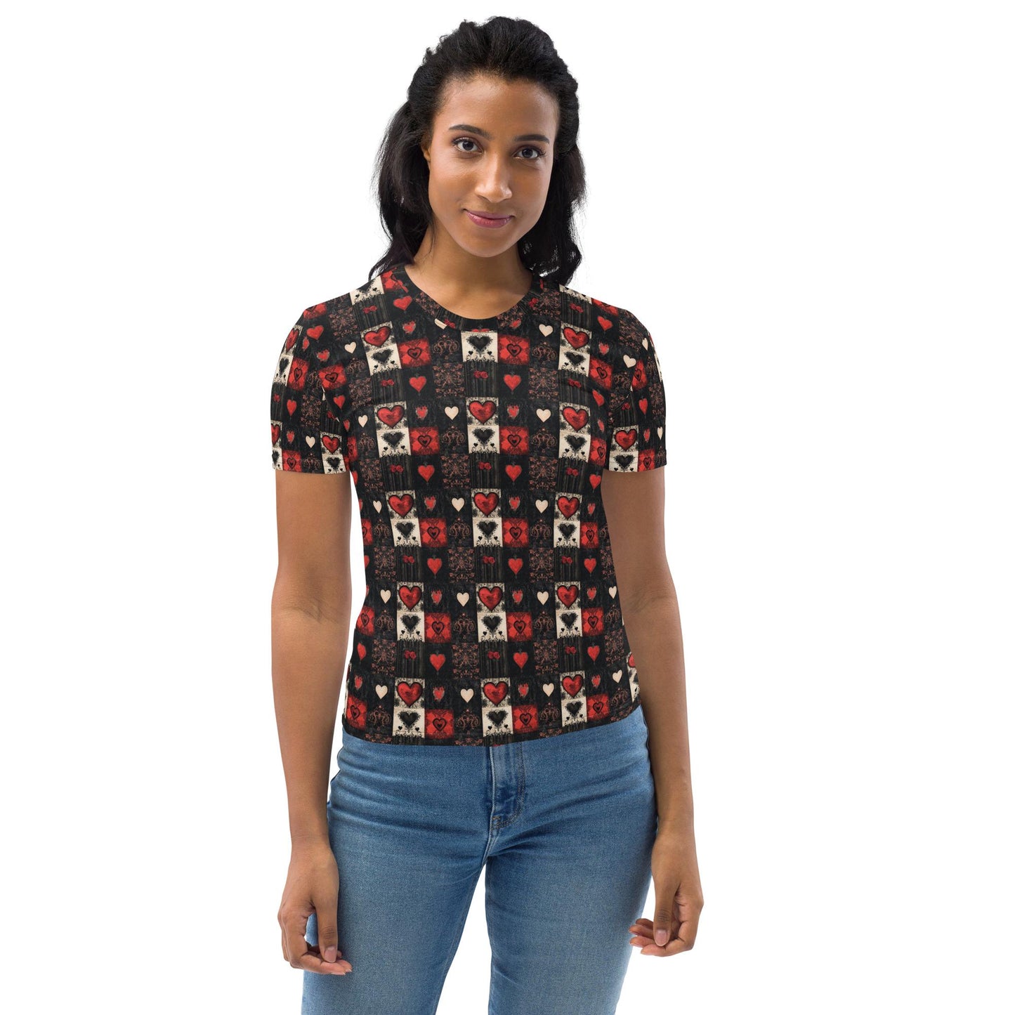 Women's Gothic Valentines All-Over Print Tee – Bold & Edgy Valentine's Day Shirt for Trendsetters"