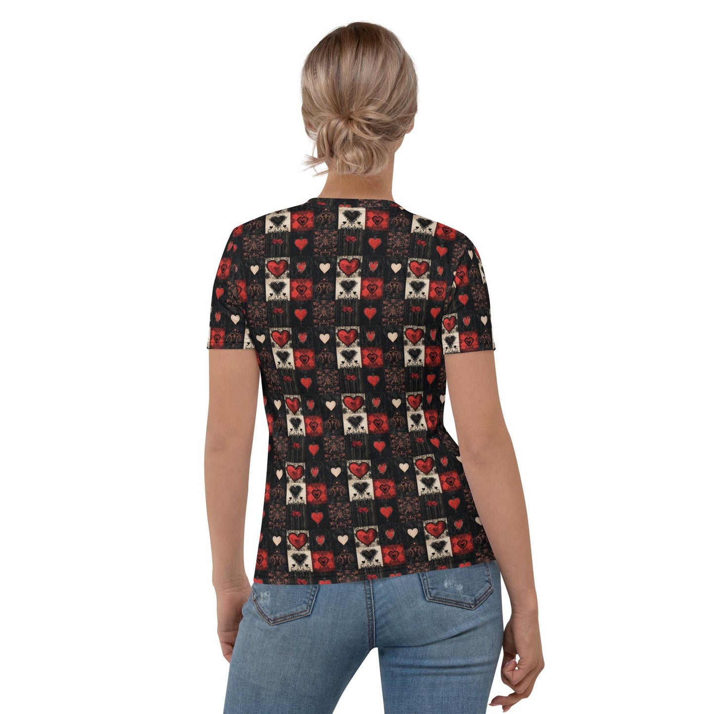Women's Gothic Valentines All-Over Print Tee – Bold & Edgy Valentine's Day Shirt for Trendsetters"