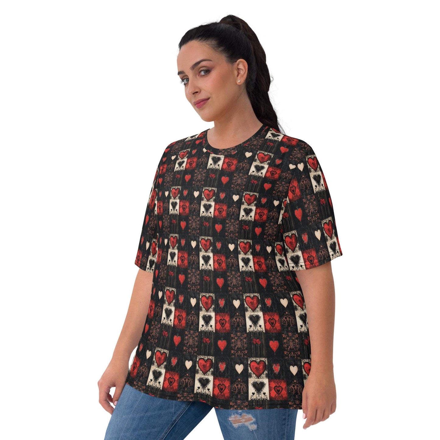 Women's Gothic Valentines All-Over Print Tee – Bold & Edgy Valentine's Day Shirt for Trendsetters"