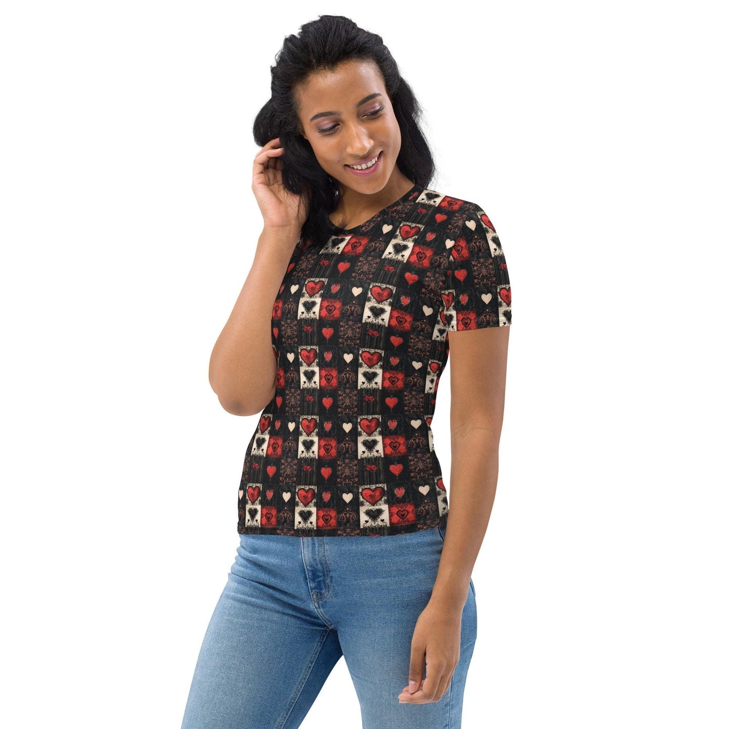 Women's Gothic Valentines All-Over Print Tee – Bold & Edgy Valentine's Day Shirt for Trendsetters"