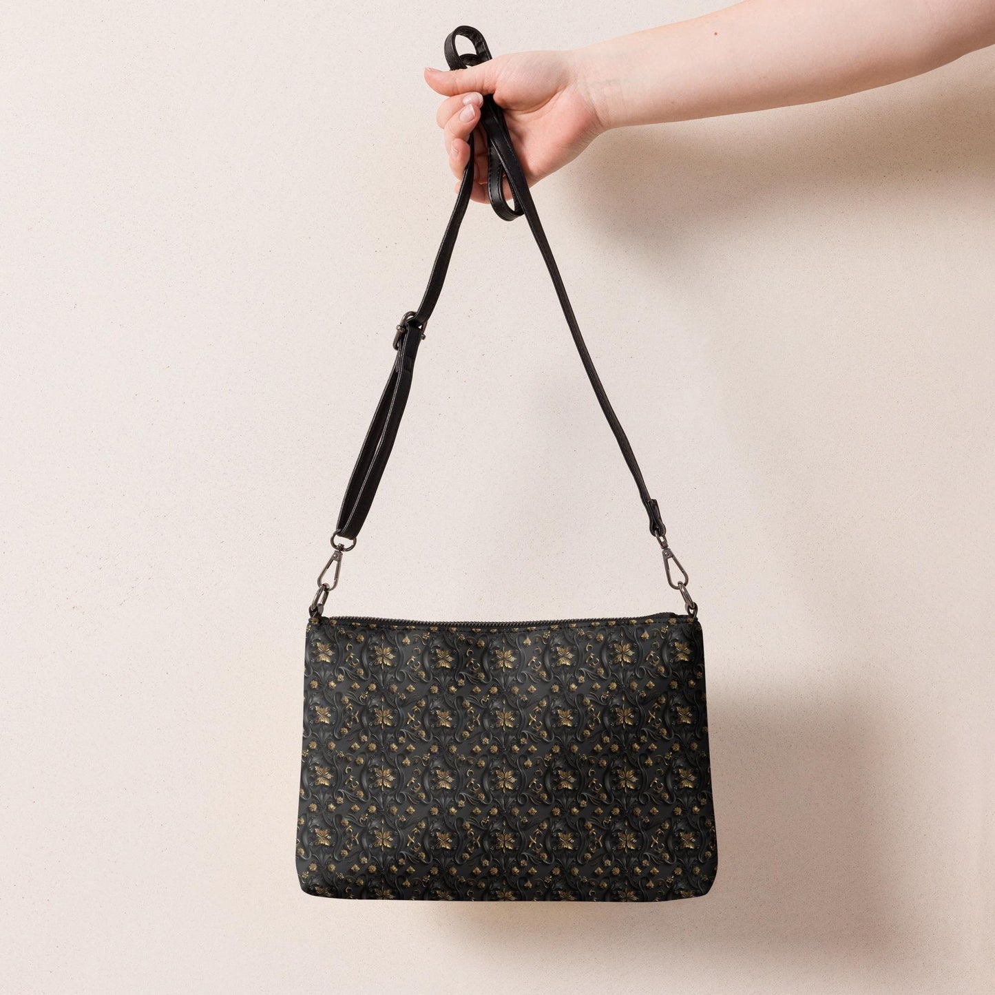 Elegant 3D Black & Gold Crossbody Bag | Sophisticated Embossed Design | Luxury Fashion Accessory | Stylish Functional