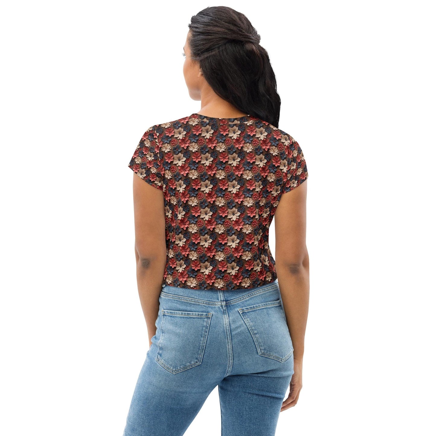 Women's Floral All Over Print Crop Tee | Trendy Summer Shirt | Vibrant Floral Pattern | Perfect Casual Top | Stylish & Comfortable Fashion