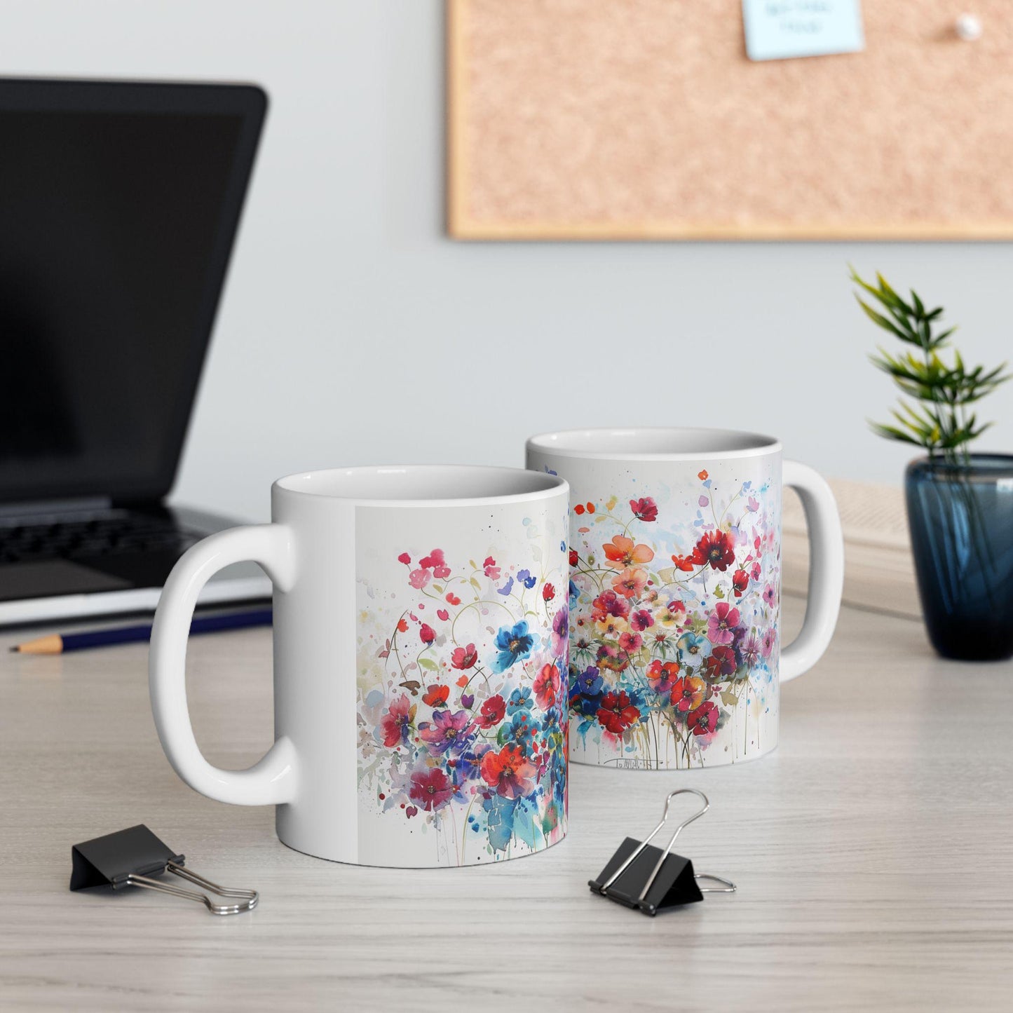 Floral Coffee Mug, Tea Cup, Pretty Ceramic Mug, 11oz 15oz Mug, All Over Print Pattern Mug, Gifts for Mom, Mother's Day Mug, Office Mug