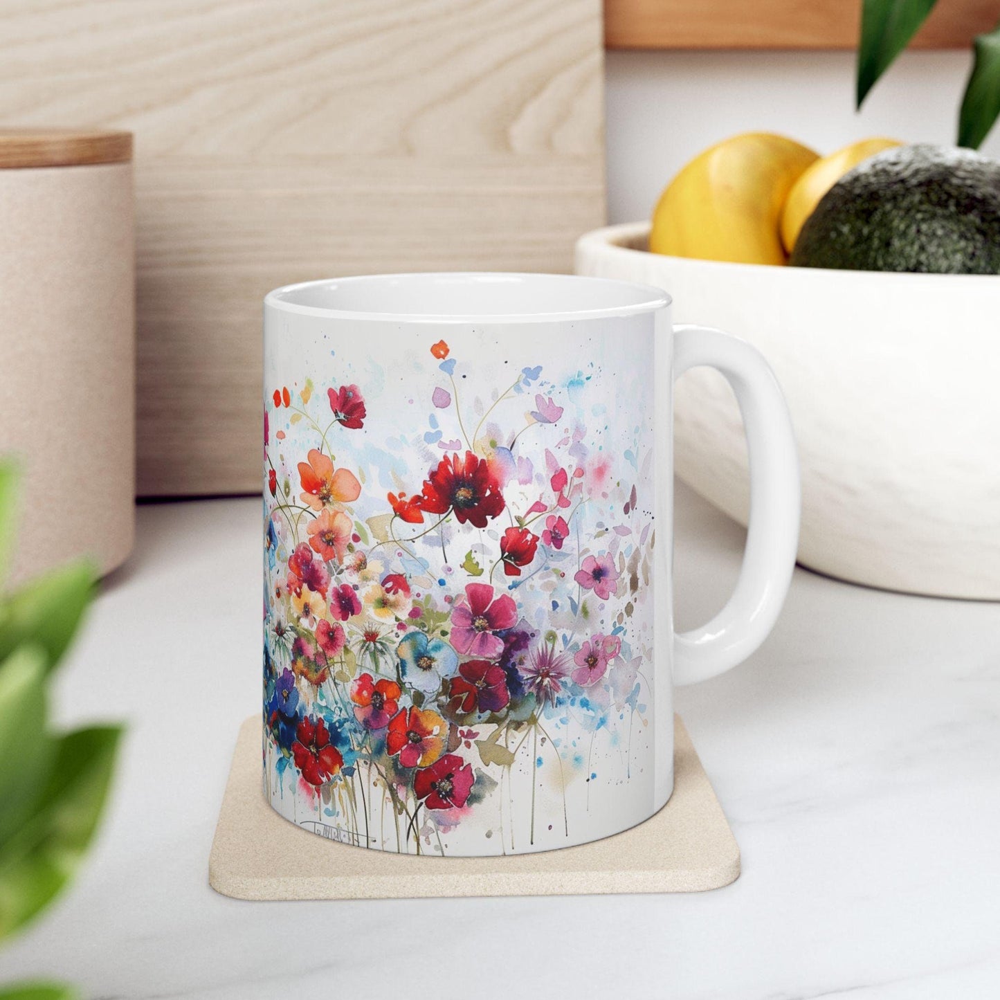 Floral Coffee Mug, Tea Cup, Pretty Ceramic Mug, 11oz 15oz Mug, All Over Print Pattern Mug, Gifts for Mom, Mother's Day Mug, Office Mug