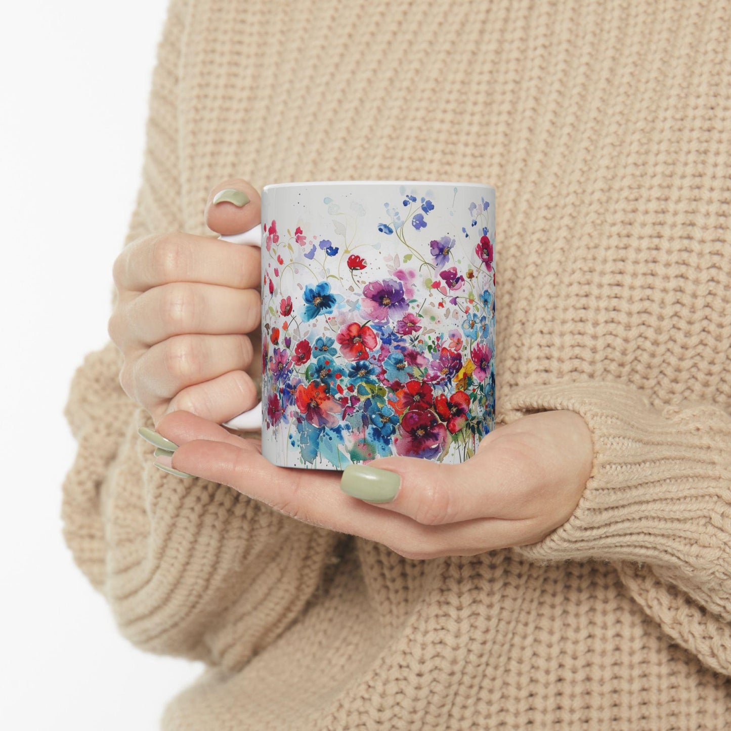 Floral Coffee Mug, Tea Cup, Pretty Ceramic Mug, 11oz 15oz Mug, All Over Print Pattern Mug, Gifts for Mom, Mother's Day Mug, Office Mug
