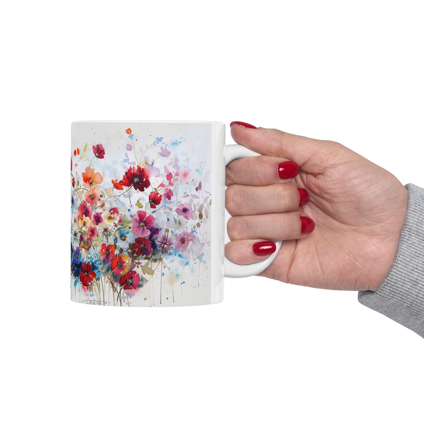 Floral Coffee Mug, Tea Cup, Pretty Ceramic Mug, 11oz 15oz Mug, All Over Print Pattern Mug, Gifts for Mom, Mother's Day Mug, Office Mug