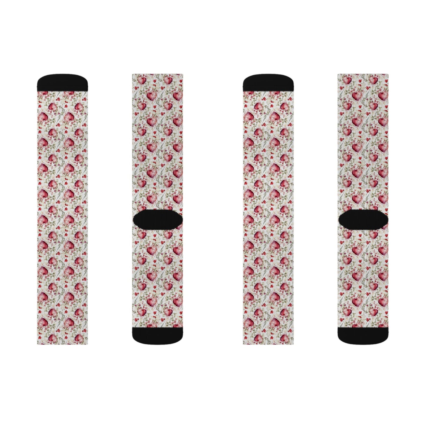 Romantic Hearts Sublimation Socks, Cute Gift for Her, Valentines Gift, Cozy Pair, Everyday Fashion Accessories
