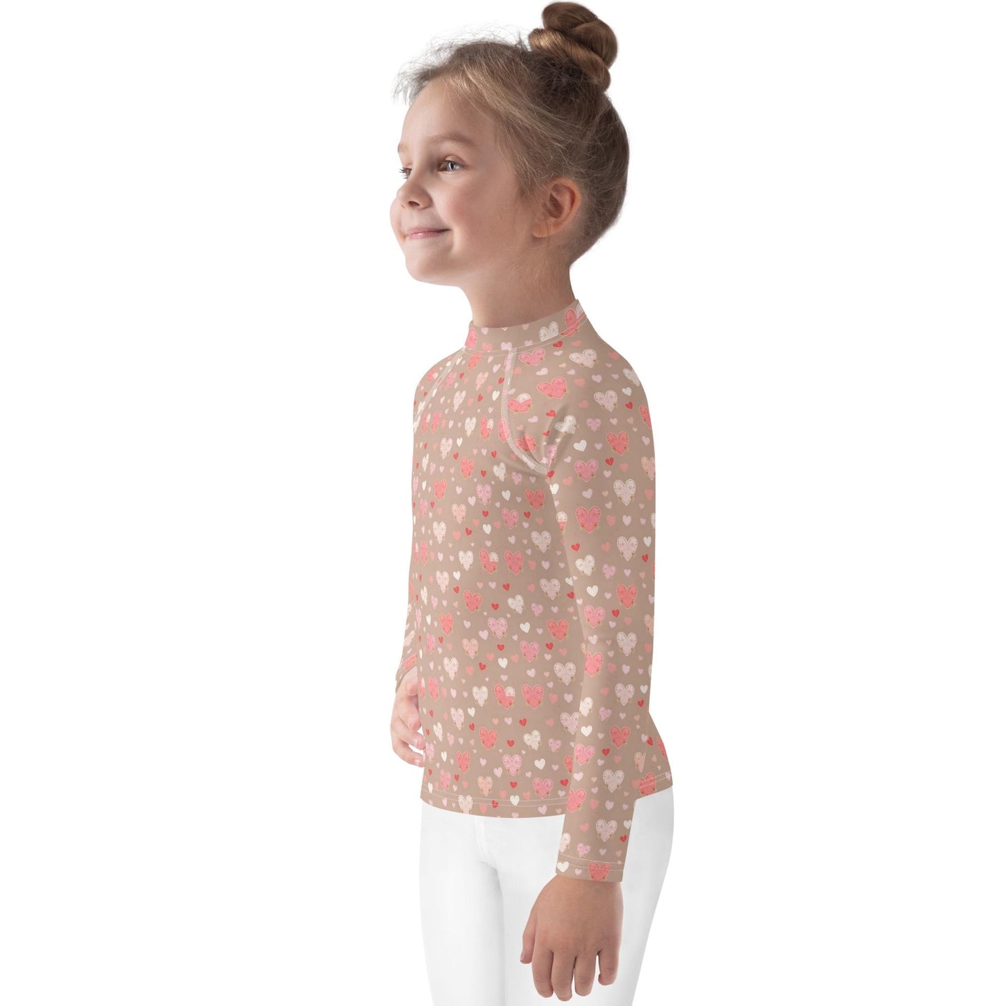 Valentine’s Heart Design Rash Guard for Girls – Stylish & Comfy Swimwear – Perfect for Valentine's Day Beach Fun Sun Protection