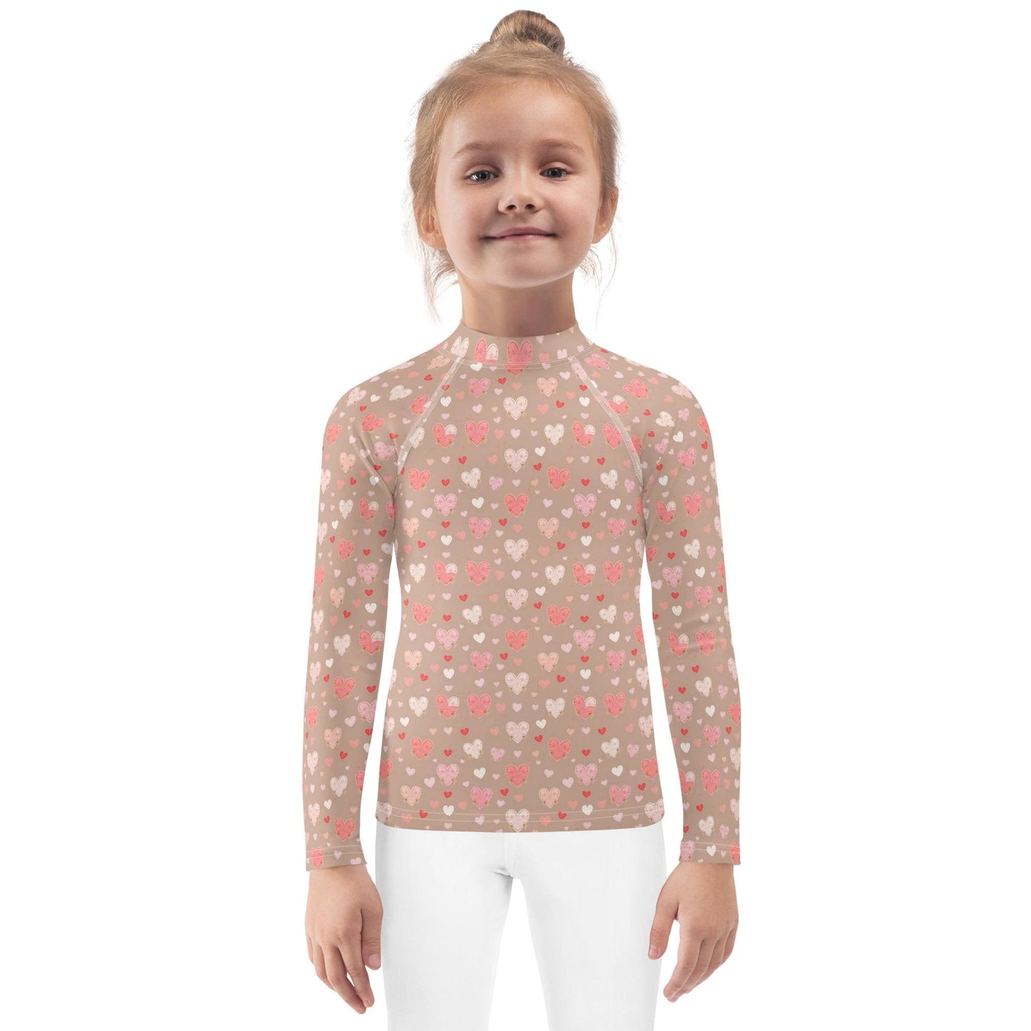 Valentine’s Heart Design Rash Guard for Girls – Stylish & Comfy Swimwear – Perfect for Valentine's Day Beach Fun Sun Protection
