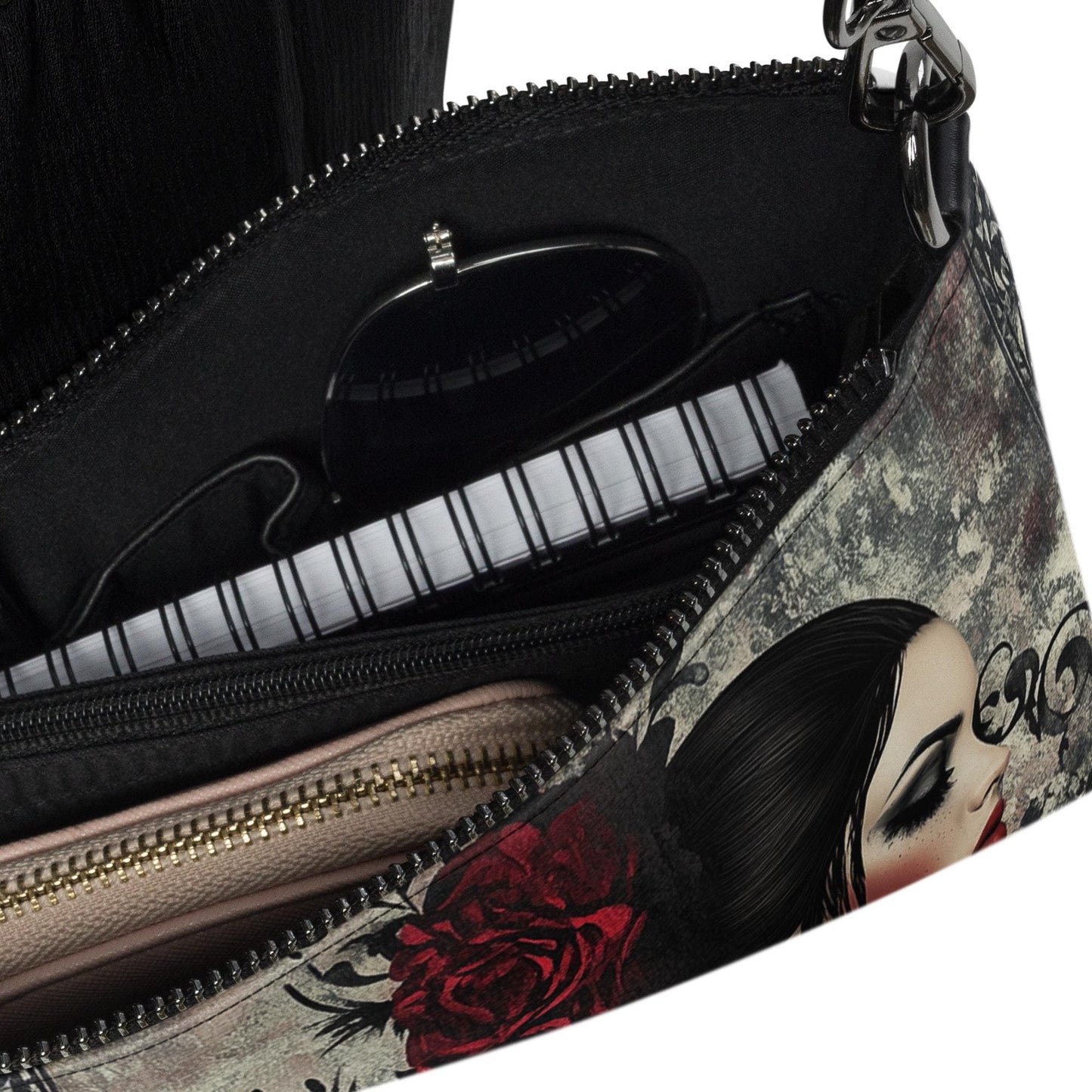 Gothic Valentine’s Crossbody Handbag – Dark & Stylish Heart Design with Silver Cross – Perfect for a Bold Unique Valentine's Gift