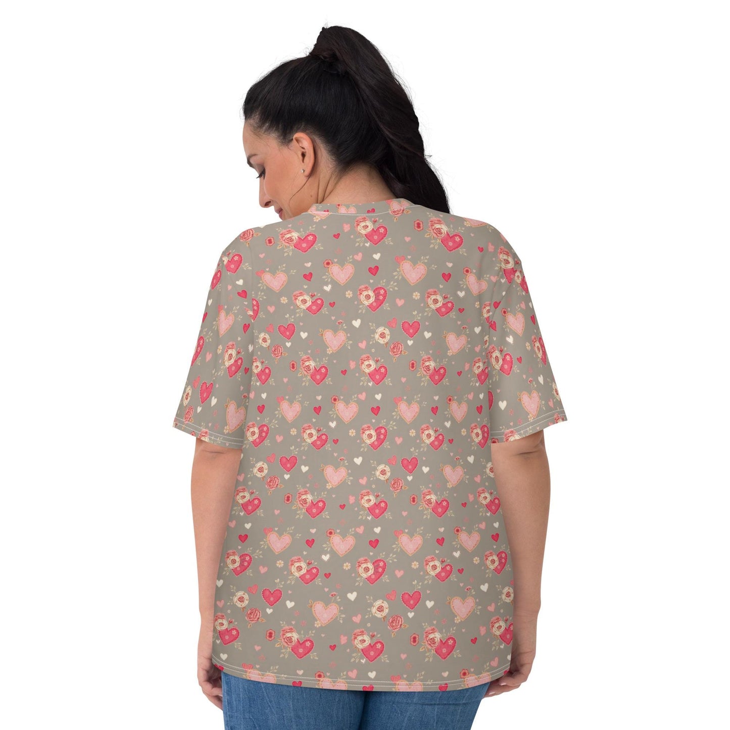 Valentine's Women's AOP T-Shirt | Trendy & Comfortable Heart Print Tee | Perfect for Valentine's Day Gift