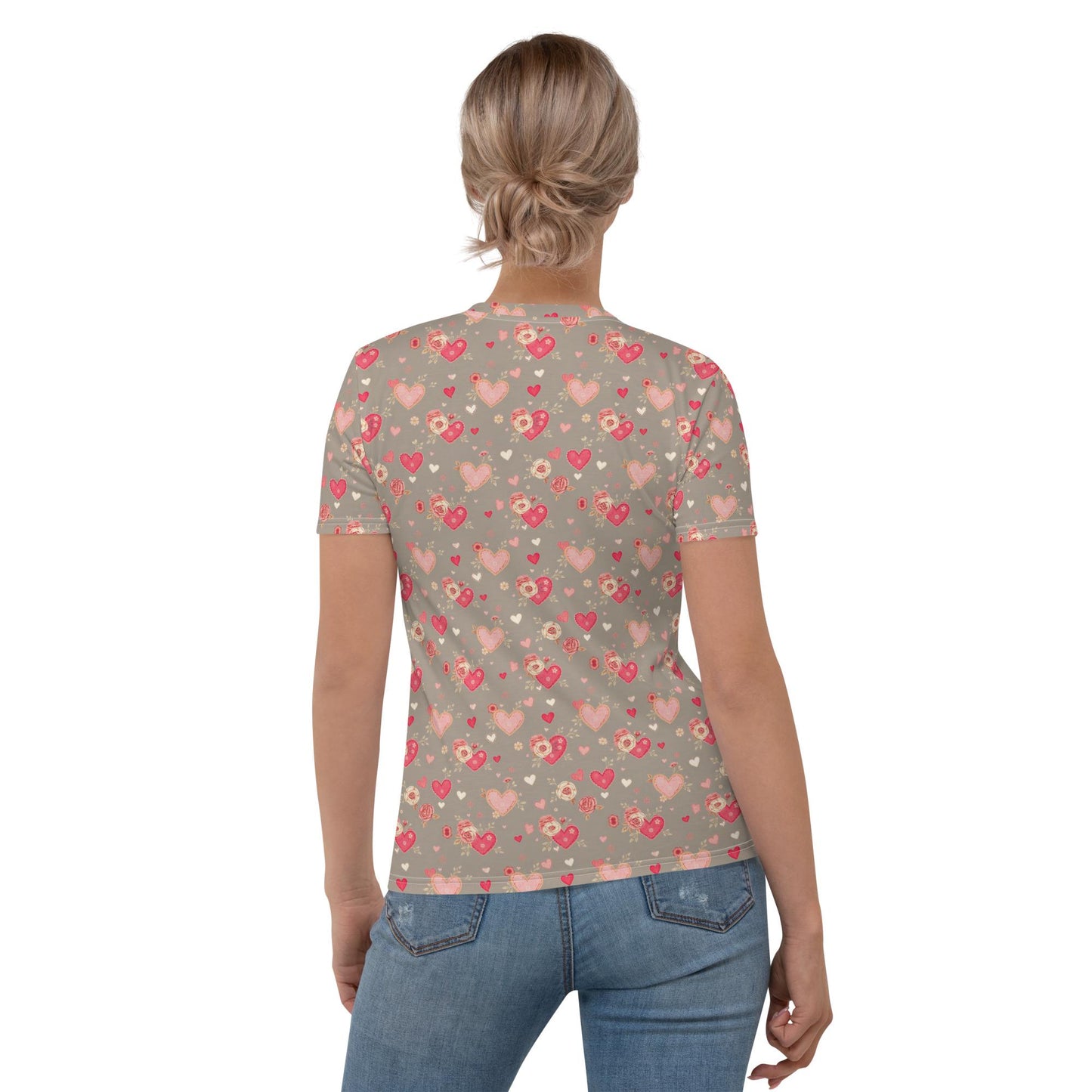 Valentine's Women's AOP T-Shirt | Trendy & Comfortable Heart Print Tee | Perfect for Valentine's Day Gift