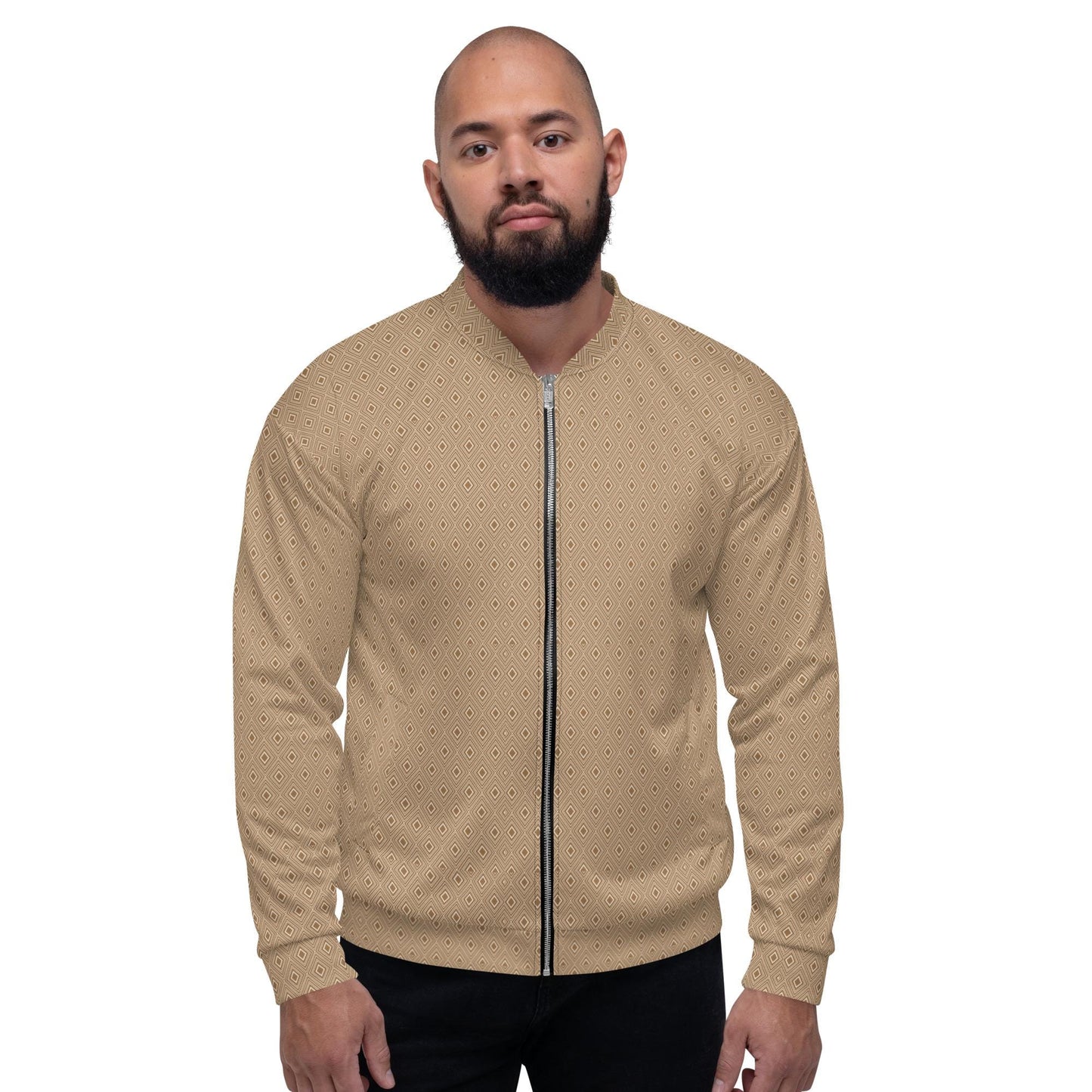 Geometric All-Over Pattern Men’s Bomber Jacket | Stylish Casual Outerwear | Trendy & Comfortable Fashion Jacket for Men