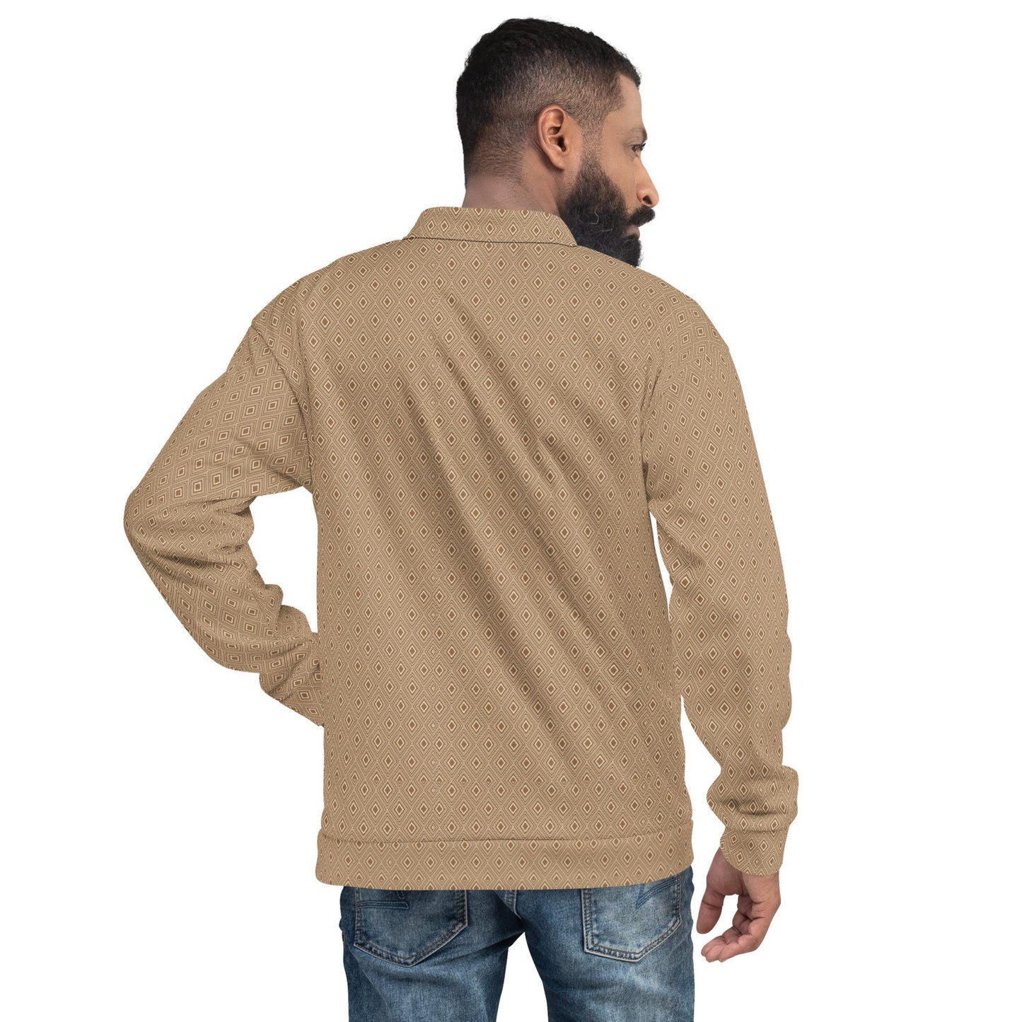 Geometric All-Over Pattern Men’s Bomber Jacket | Stylish Casual Outerwear | Trendy & Comfortable Fashion Jacket for Men