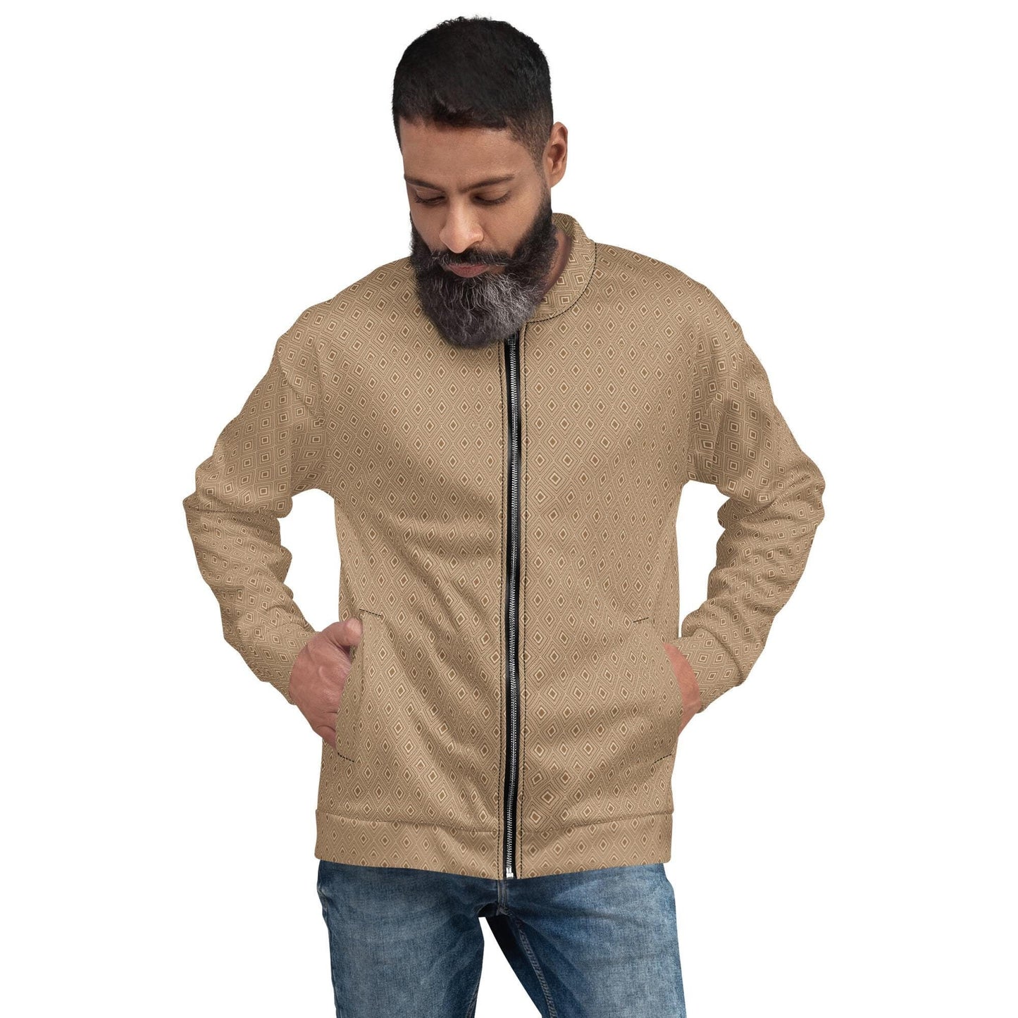 Geometric All-Over Pattern Men’s Bomber Jacket | Stylish Casual Outerwear | Trendy & Comfortable Fashion Jacket for Men